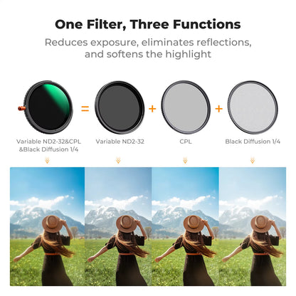 3In1 Variable Nd2-Nd32+Circular Polarizing CPL Filter+Black Mist 1/4 HD 37-82Mm Camera Lens Filter 28 Multi-Coated